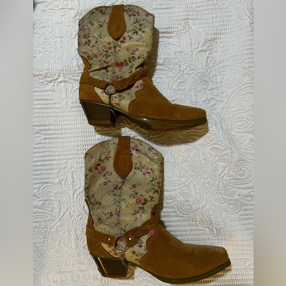 Santa Fe Women's Western Boot - Suede And Floral Leather - 8.5 - Picture 2 of 8